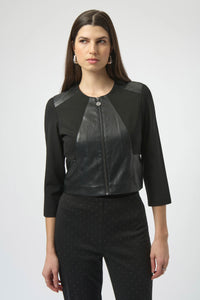 Heavy Knit and Leatherette Fitted Jacket