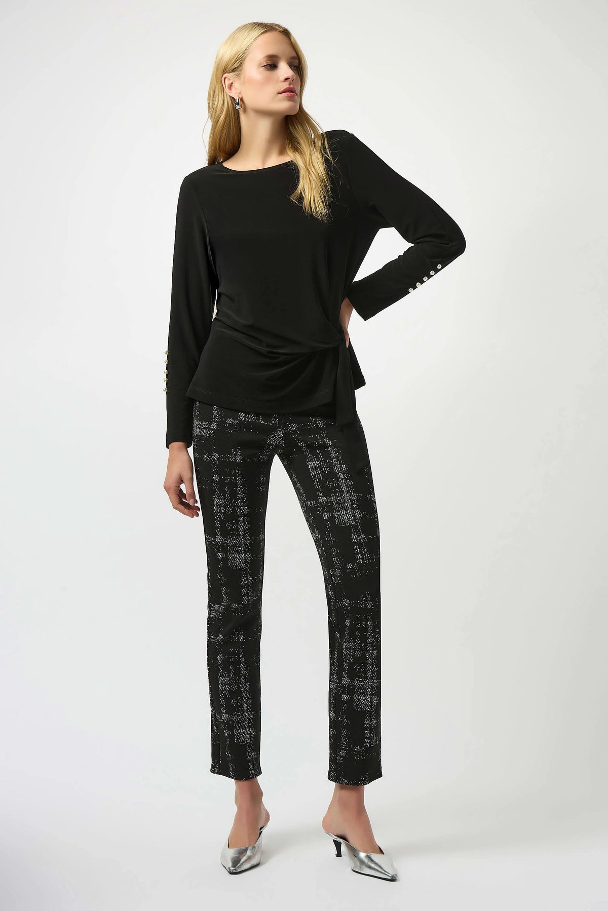 Jacquard Sweater Plaid Print Pull-On Pants