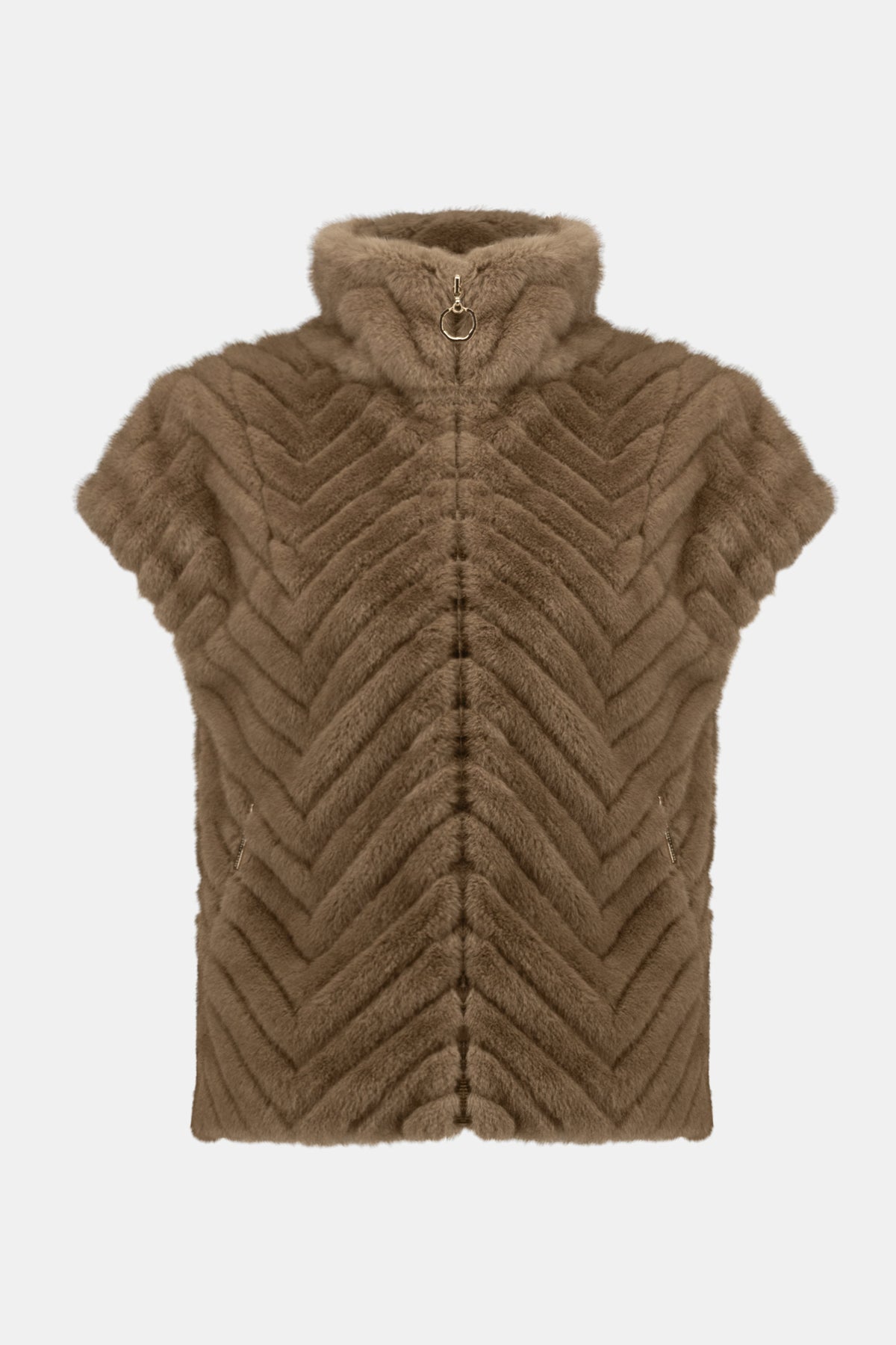 Chevron Faux Fur Mock Neck Vest