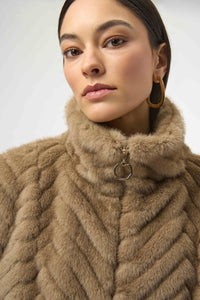 Chevron Faux Fur Mock Neck Vest