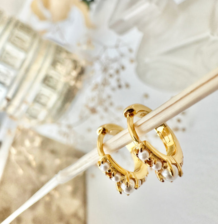 Phaedra Pearl Hoop Earrings In Gold Plated Sterling Silver