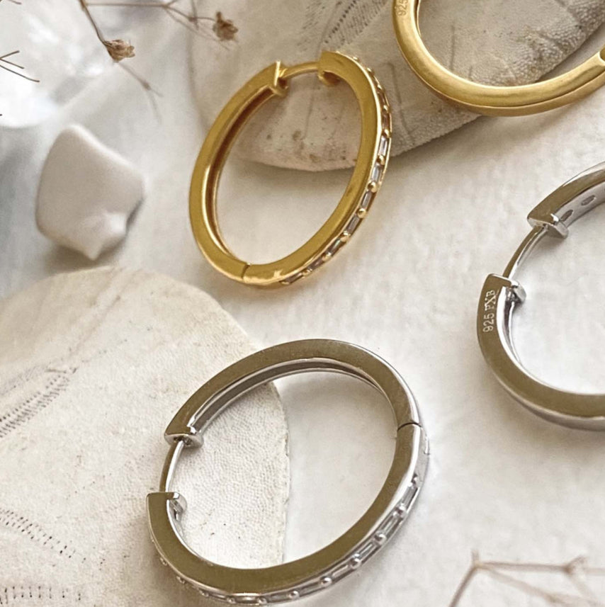 San Dimas 24mm Baguette Encrusted Hoop Earrings