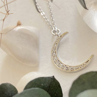 La Lune- Rhinestone Moon Charm Necklace