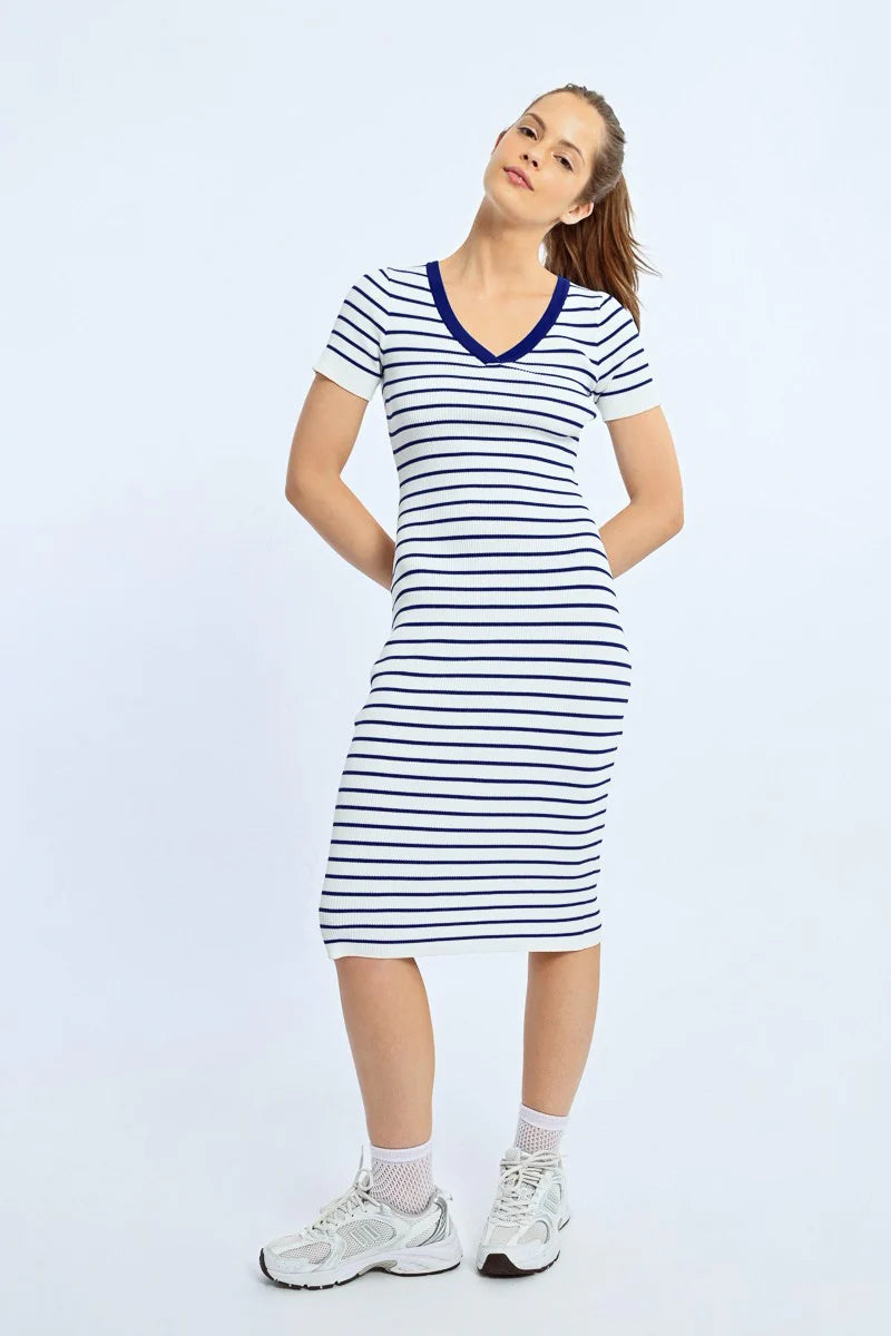 Fitted Striped Dress With Open Heart At The Back