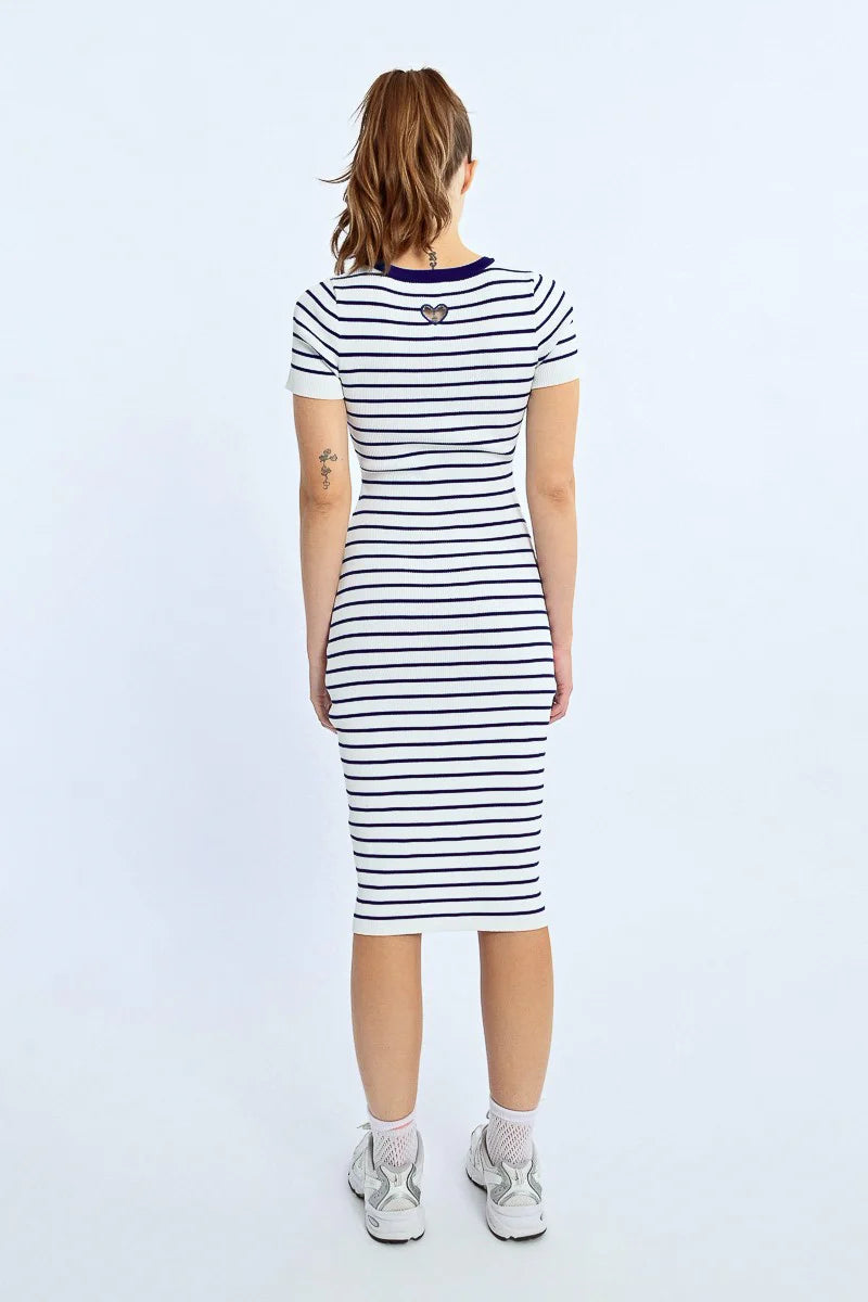 Fitted Striped Dress With Open Heart At The Back