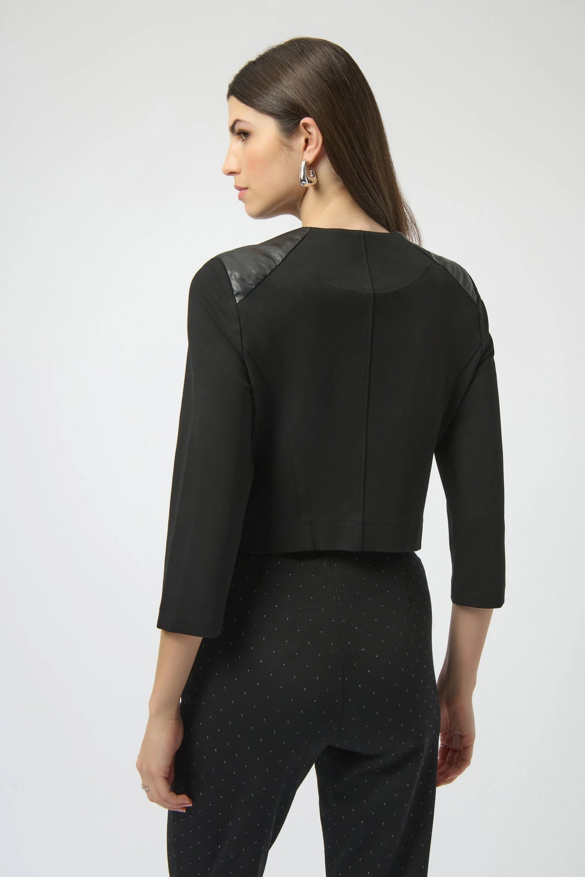 Heavy Knit and Leatherette Fitted Jacket