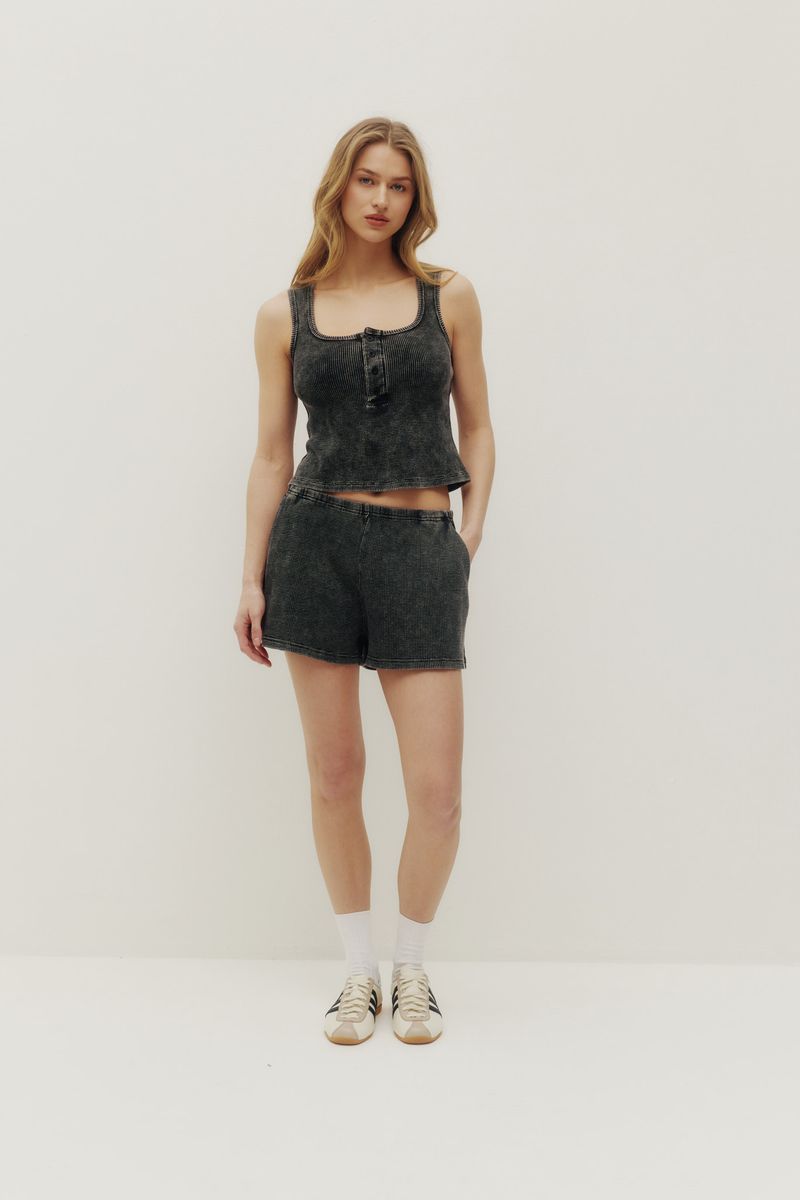 KUWALLA - Serena Waffle Henley and Tyla Waffle Short - Washed Black
