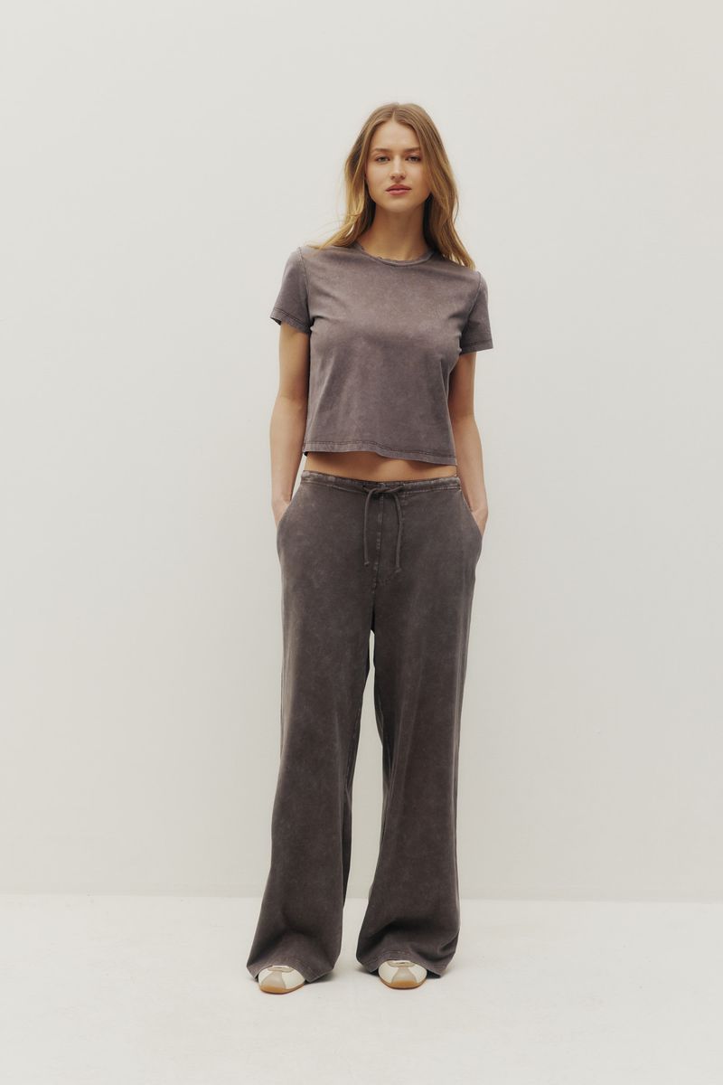 KUWALLA - Evelyn Perfect Tee and Paris Relax Lounge Pant Set - Washed Charcoal