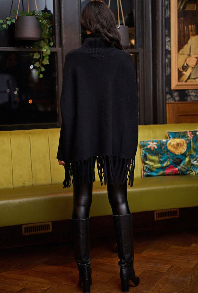 ANGELEYE Fringe Turtle Neck Sweater