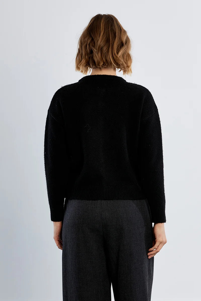 MOLLY BRACKEN Plain Cardigan, With Bows - Black