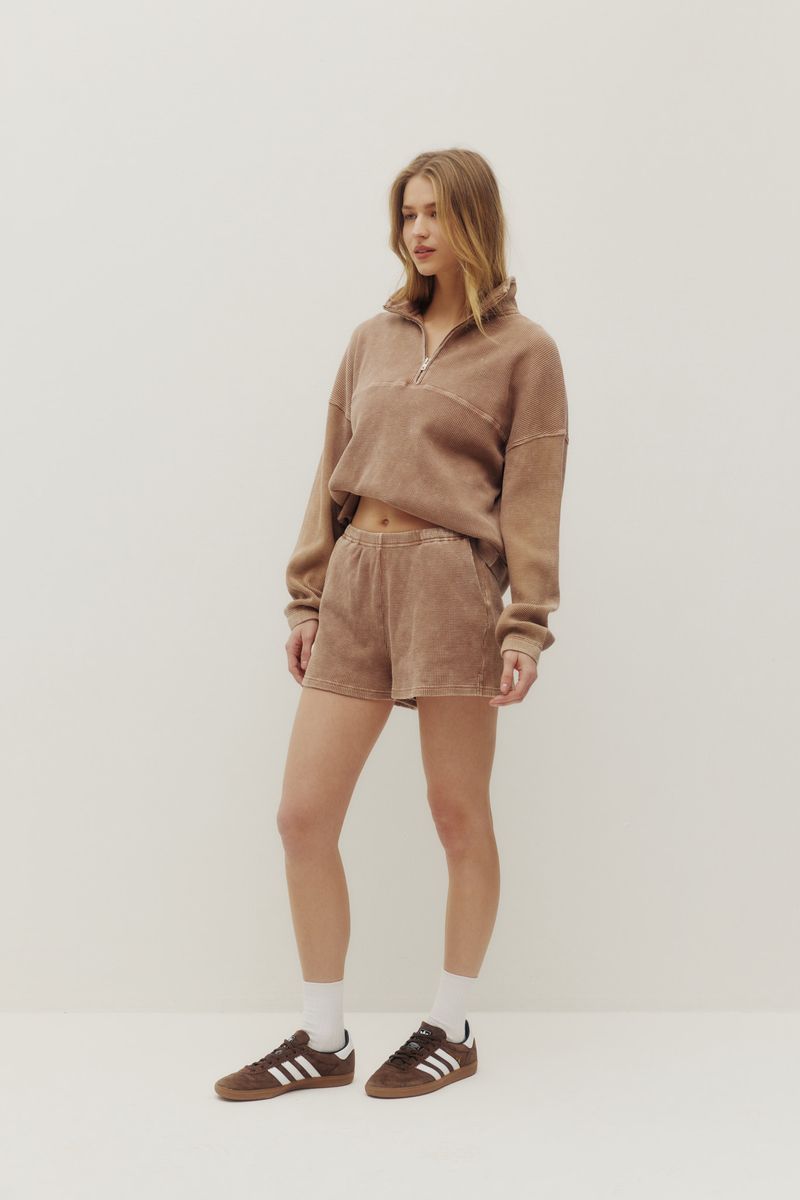 KUWALLA - Bailey Waffle Zip Up with Tyla Waffle Shorts - Washed Sand