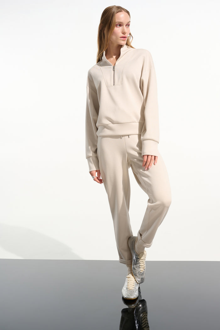 JOSEPH RIBKOFF Scuba Jersey Boxy Sweatshirt With High Collar and Front Zipper
