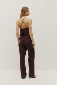KUWALLA - Terri Linen Halter Top and Rosie Low-Rise Linen Pant Set - Cocoa Powder