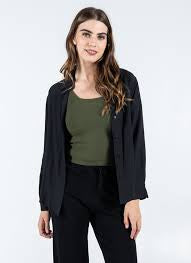 Cotton Linen Blend Button Down Blouse - Black