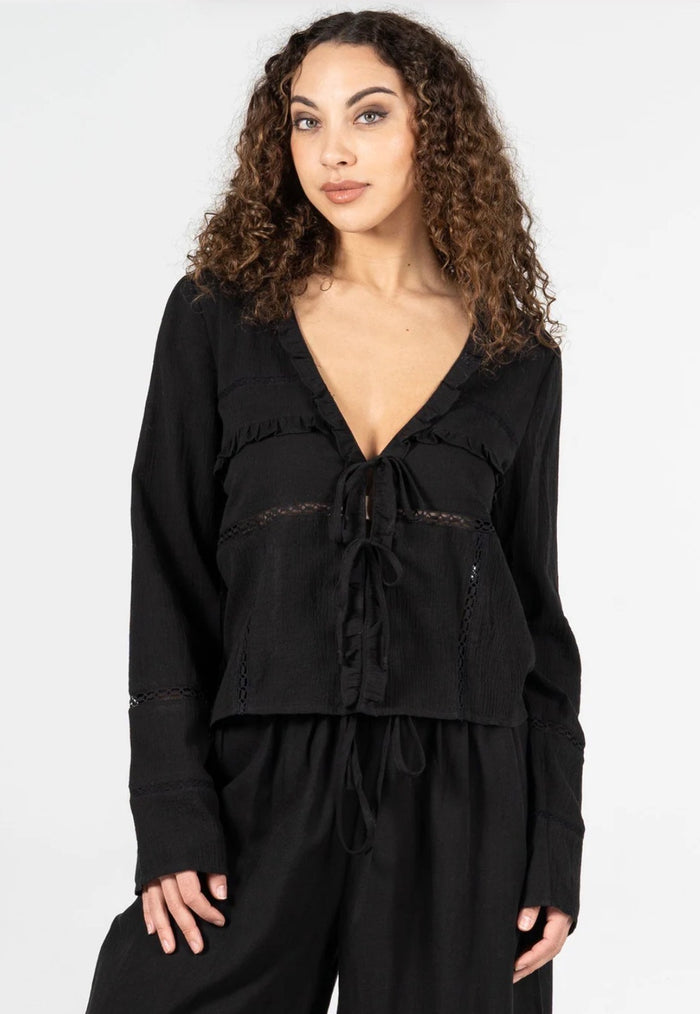 C’EST MOI Tie Front Boho Blouse