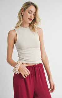 Ronan Mock Neck Ruched Knit Tank - White