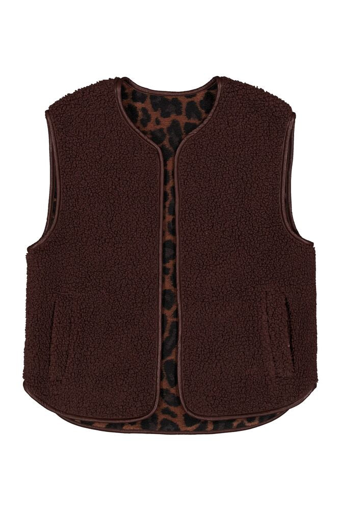 Brown/leopard reversible vest