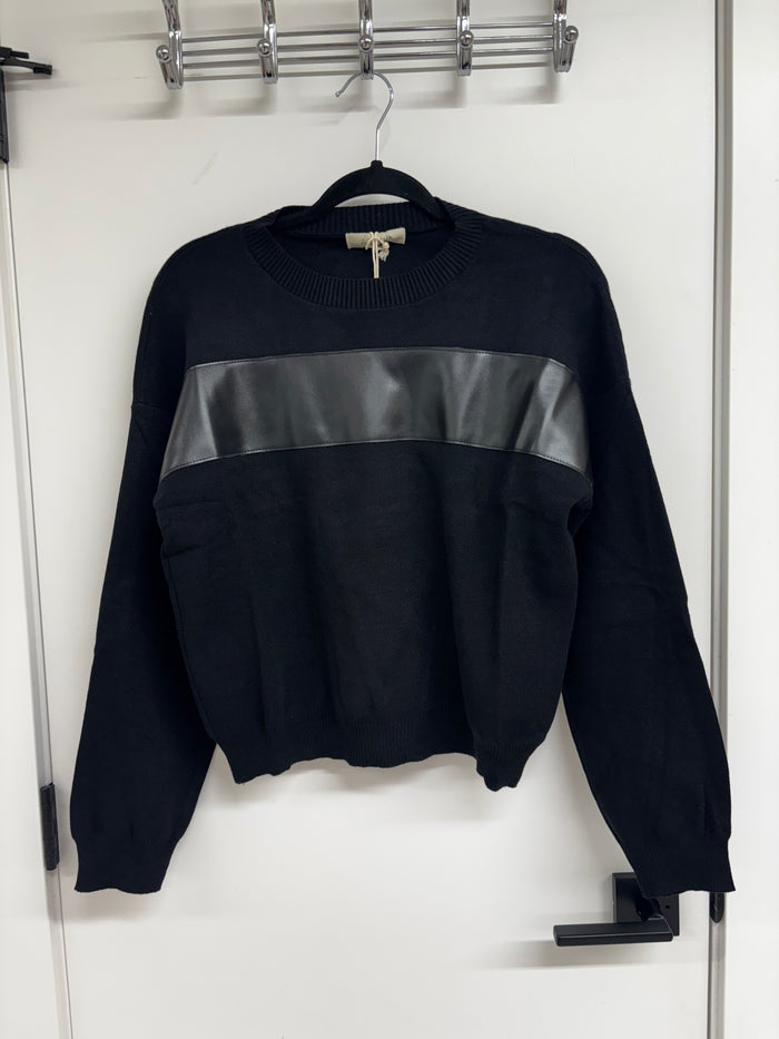ASTRID Black Sweater with Leather Accents