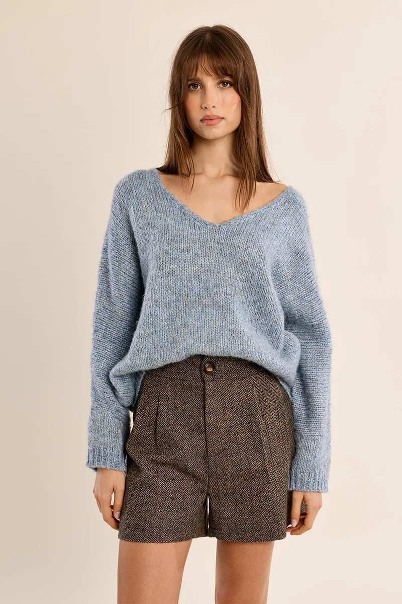 MOLLY BRACKEN V-Neck knitted Sweater - Denim Blue