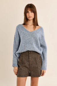 MOLLY BRACKEN V-Neck knitted Sweater - Denim Blue