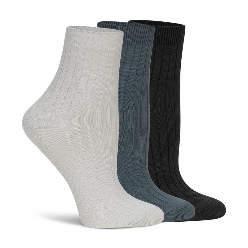 Womens Powder Rib Quarter Crew Sock - 3PK