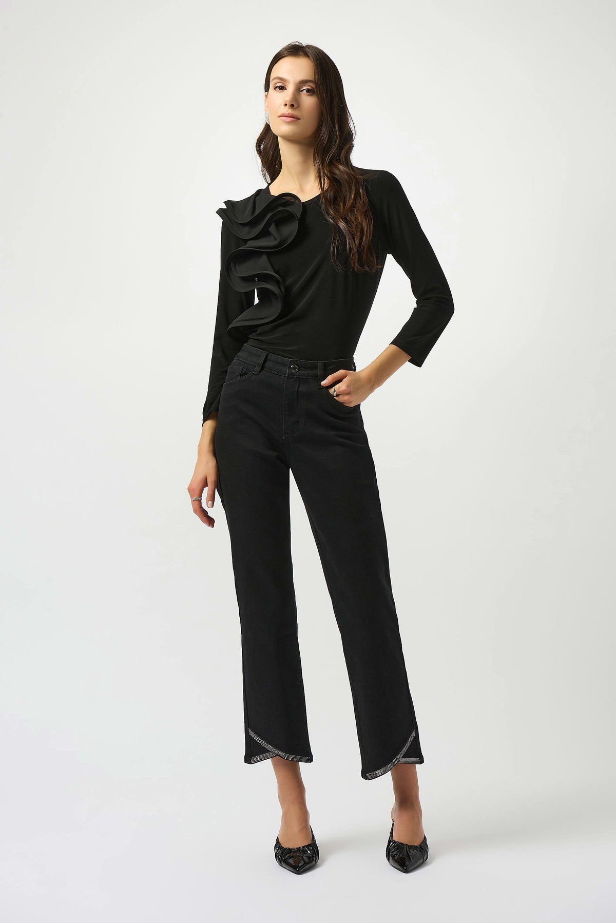 Silky Knit Fitted Ruffled Top