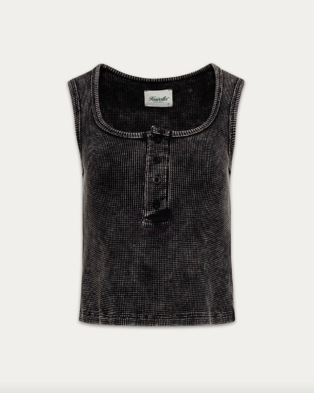 KUWALLA Serena Waffle Henley - Washed Black - Top Only