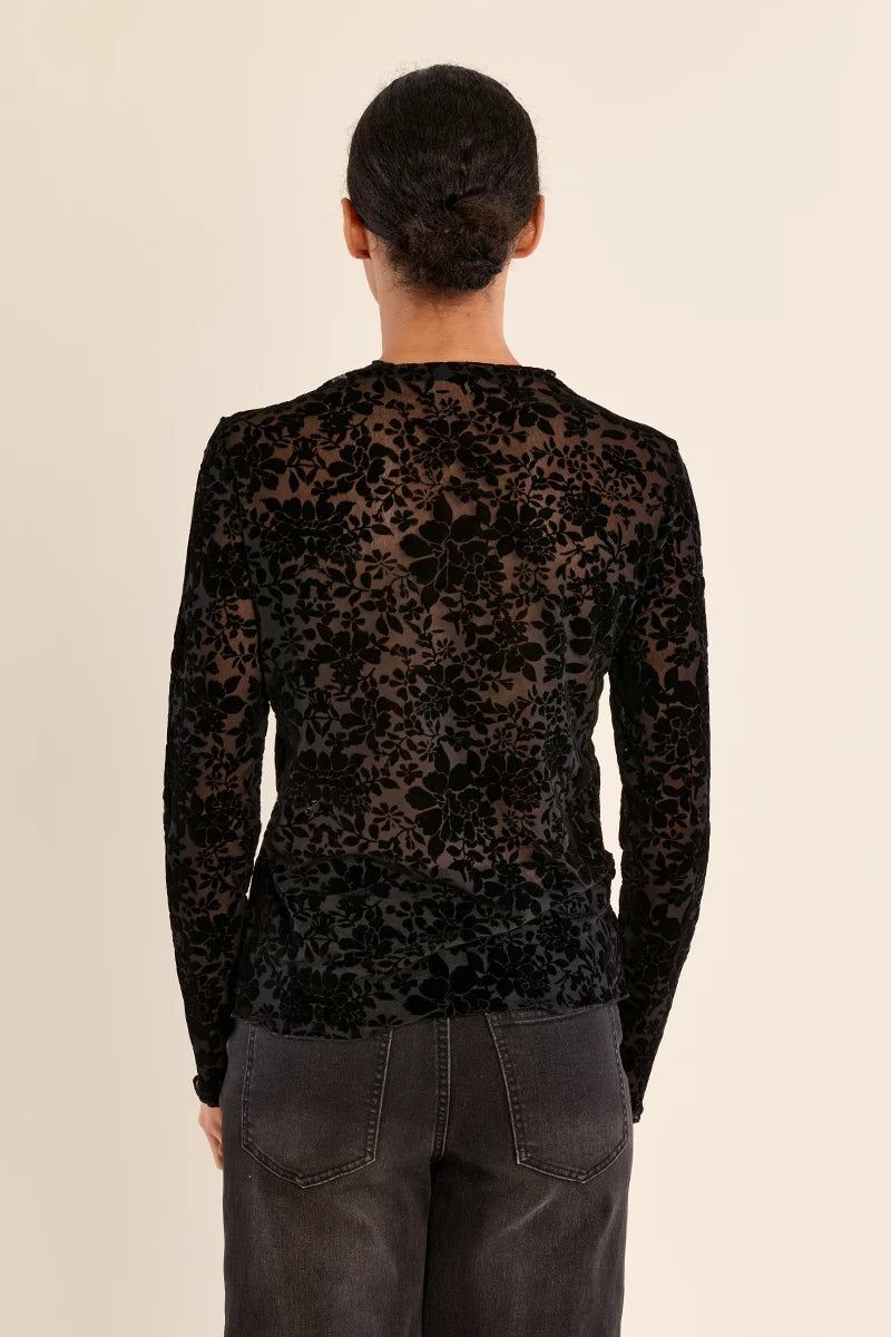 MOLLY BRACKEN Semi-Transparent Top with Stand-up Collar