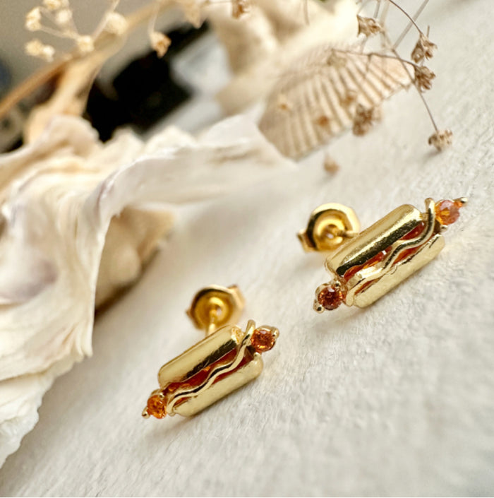 Frank - Hot Dog Gem Encrusted Stud Earrings