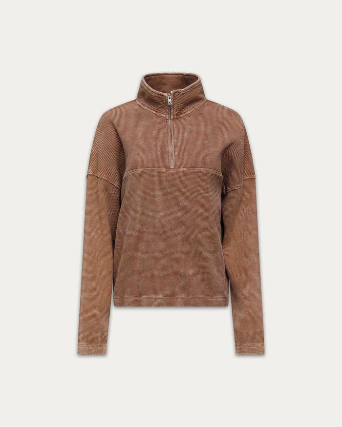 KUWALLA - Bailey Waffel Zip Up - Washed Sand