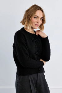 MOLLY BRACKEN Plain Cardigan, With Bows - Black