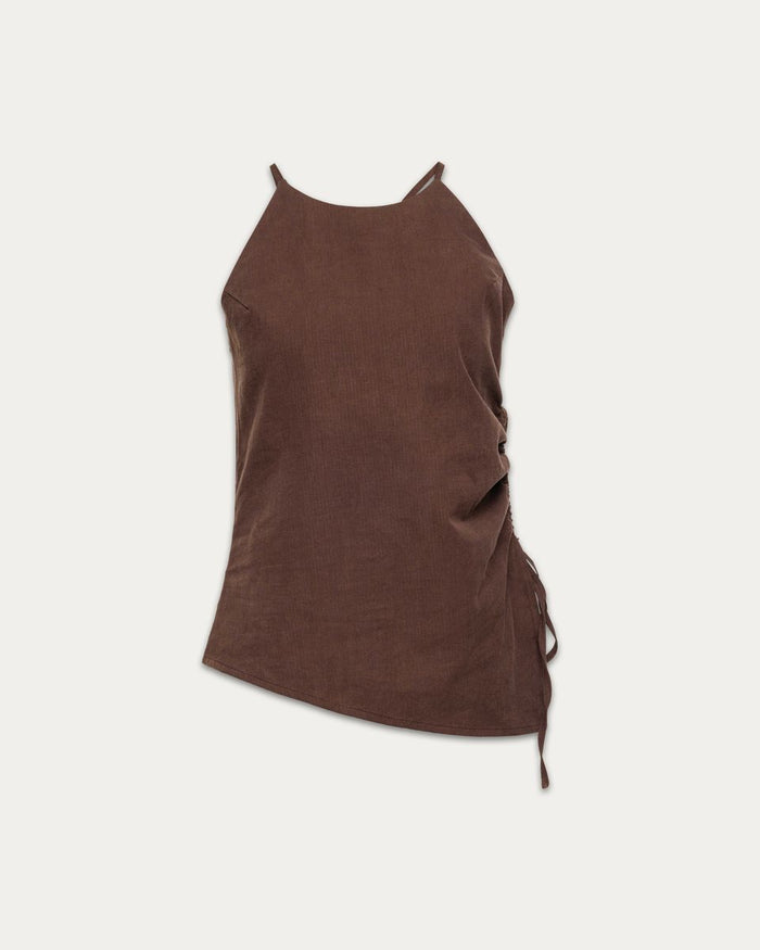 KUWALLA - Terri Linen Halter Top and Rosie Low-Rise Linen Pant Set - Cocoa Powder