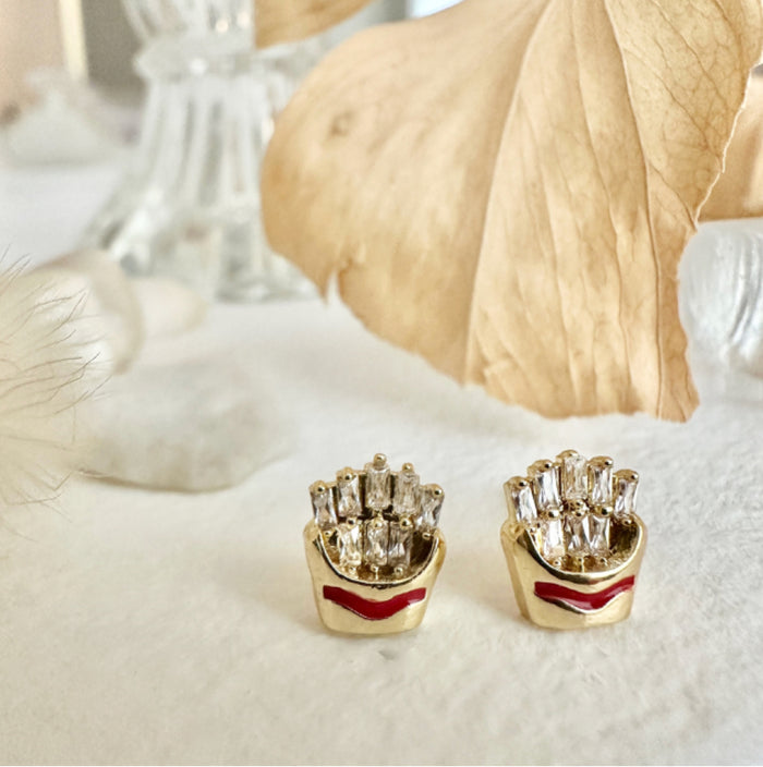 Shoestring - French Fry Gem Encrusted Stud Earrings