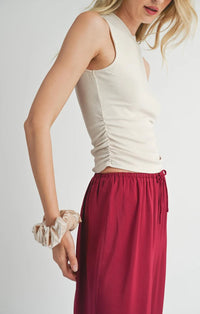 Ronan Mock Neck Ruched Knit Tank - White