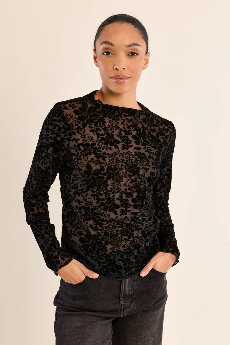 MOLLY BRACKEN Semi-Transparent Top with Stand-up Collar