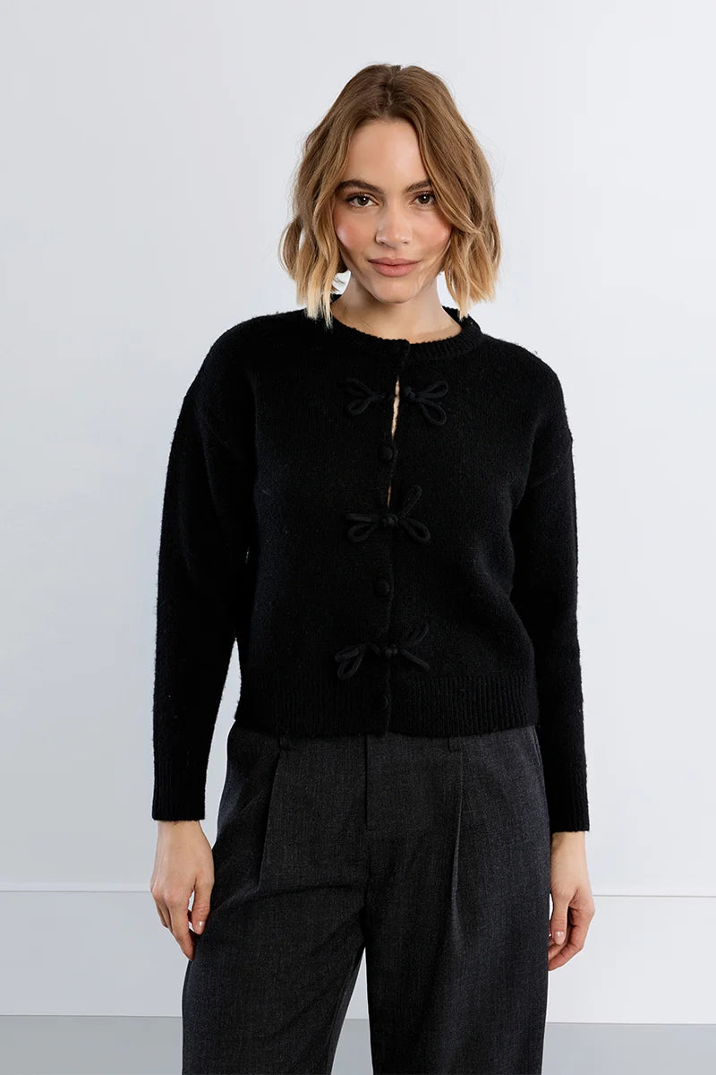 MOLLY BRACKEN Plain Cardigan, With Bows - Black