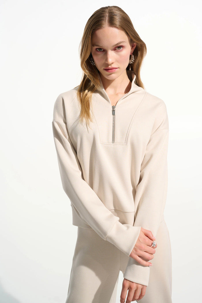 JOSEPH RIBKOFF Scuba Jersey Boxy Sweatshirt With High Collar and Front Zipper
