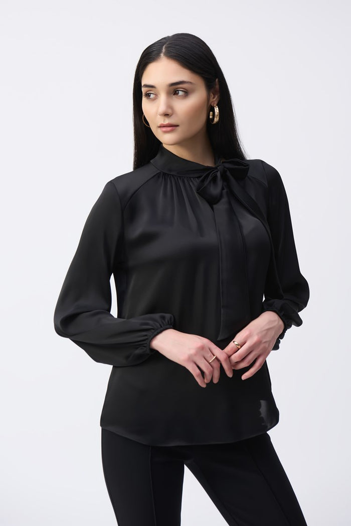 Satin Top With Bow Neckline - Black