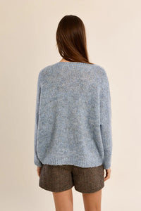 MOLLY BRACKEN V-Neck knitted Sweater - Denim Blue