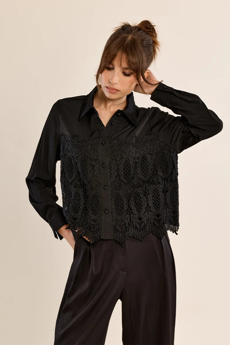 MOLLY BRACKEN - Ladies Woven Shirt Lace Front - Black