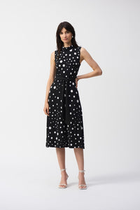 Silky Dot Print Fit and Flare Dress