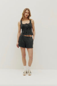KUWALLA Serena Waffle Henley - Washed Black - Top Only