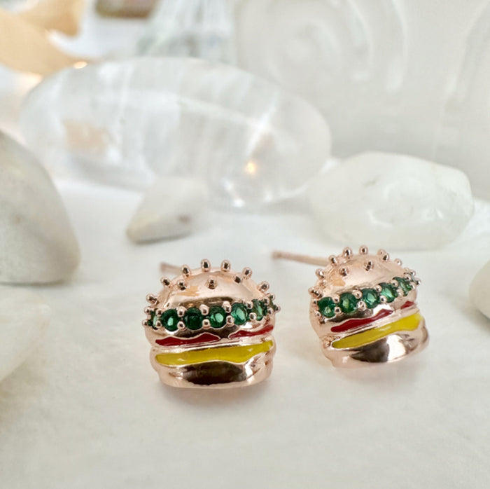 Royale Burger Gem Encrusted Stud Earrings