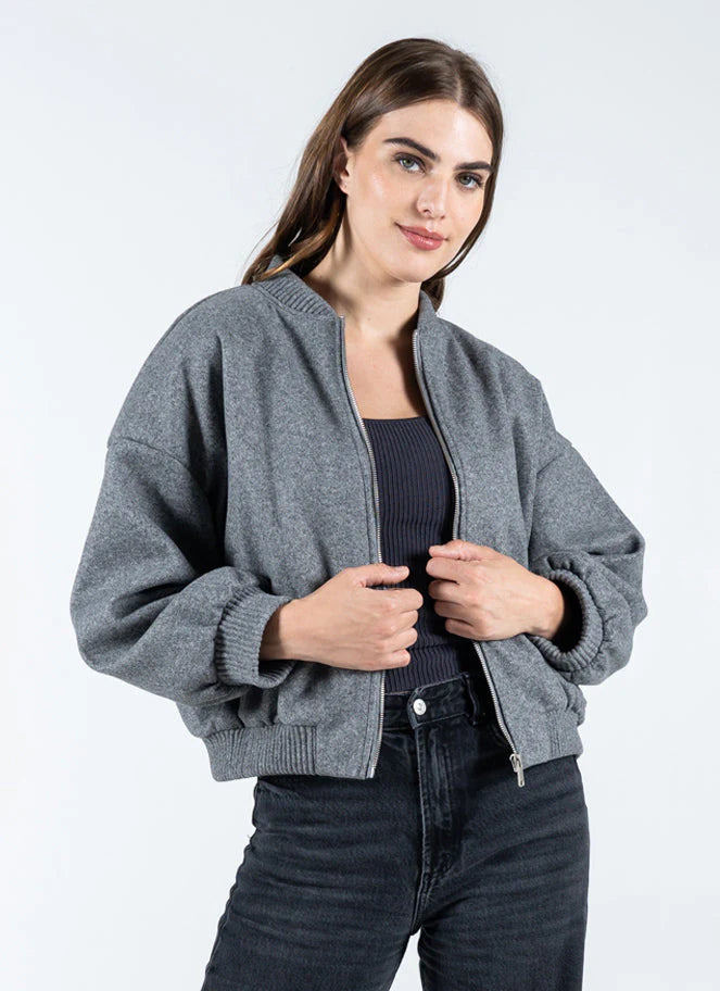 Front Zip Bomber Jacket - Grey