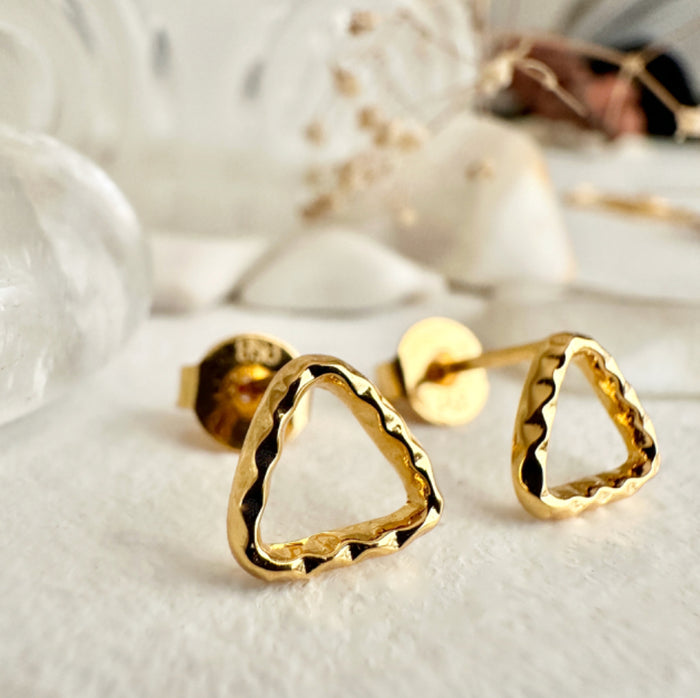 Delta - Tiny Hammered Triangle Stud Earrings