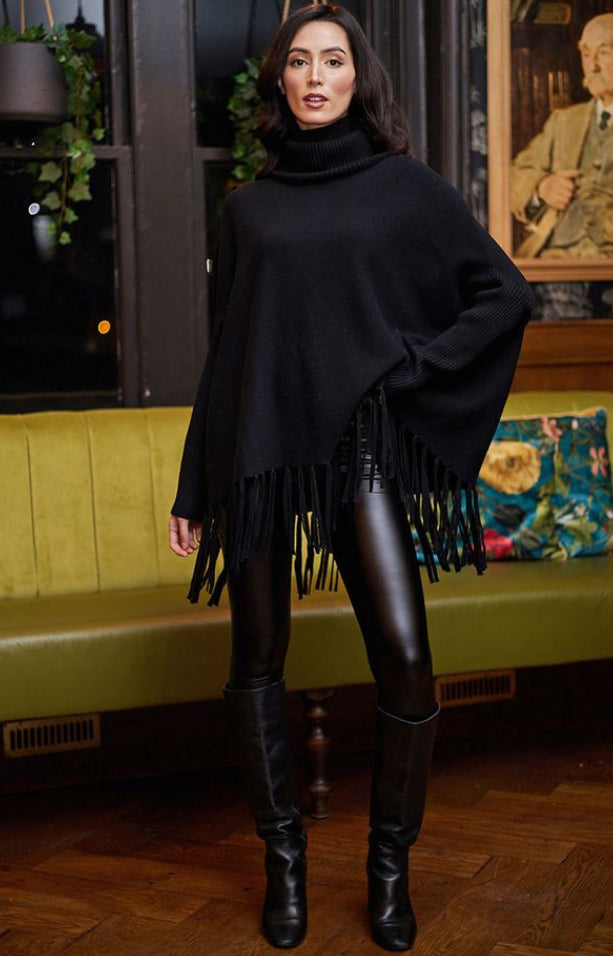ANGELEYE Fringe Turtle Neck Sweater