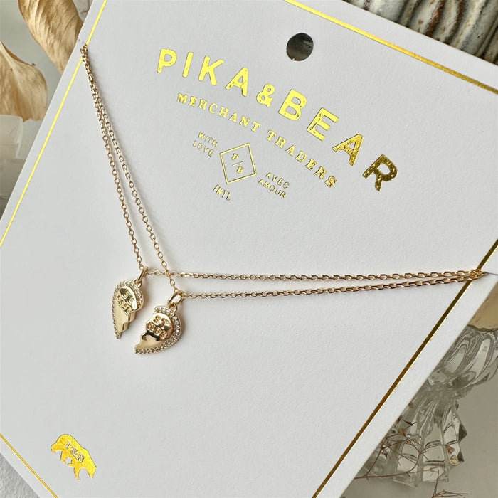 PIKA & BEAR - Best Friends - Heart Charm Necklace - Gold