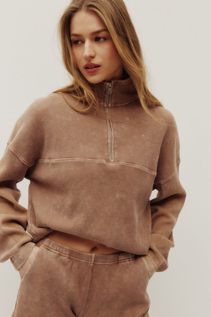 KUWALLA - Bailey Waffle Zip Up with Tyla Waffle Shorts - Washed Sand