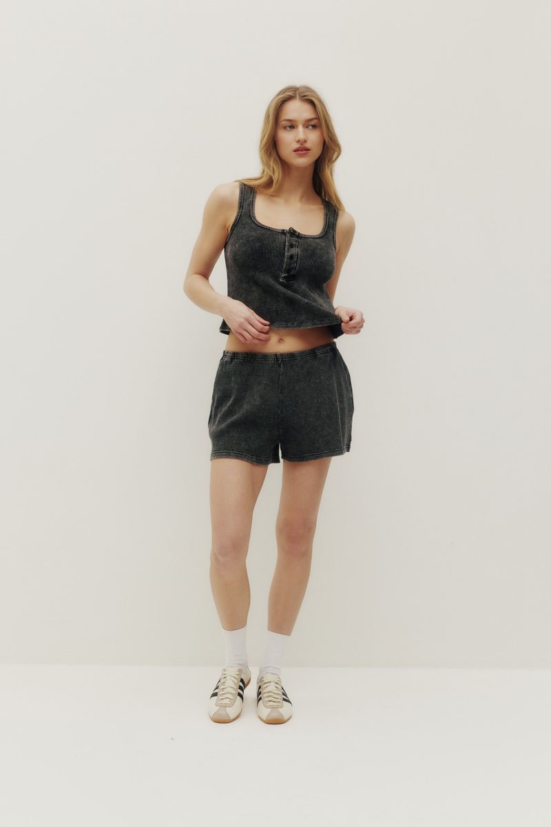 KUWALLA - Serena Waffle Henley and Tyla Waffle Short - Washed Black