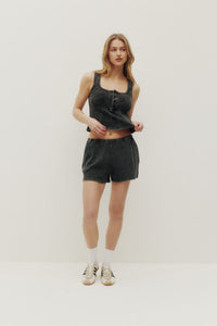 KUWALLA - Serena Waffle Henley and Tyla Waffle Short - Washed Black